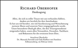 Traueranzeige Richard Oberhofer