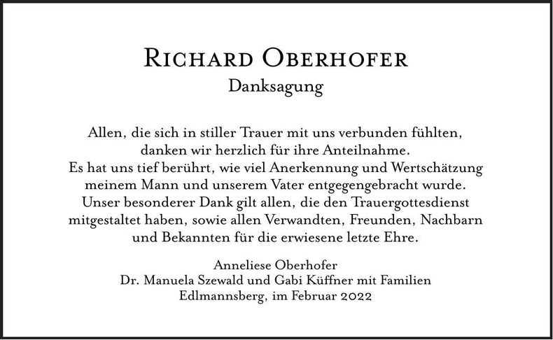 Traueranzeige Richard Oberhofer