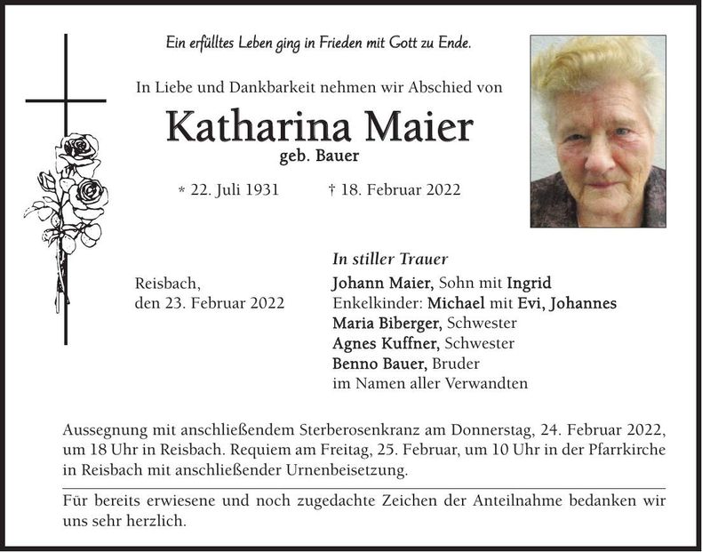 Traueranzeige Katharina Maier