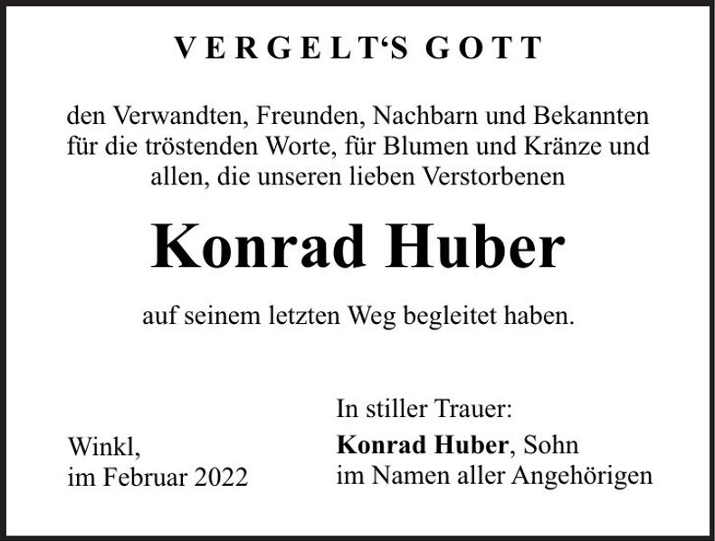 Traueranzeige Konrad Huber