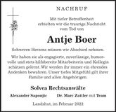 Traueranzeige Antje Boer