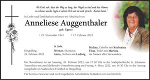 Traueranzeige Anneliese Auggenthaler