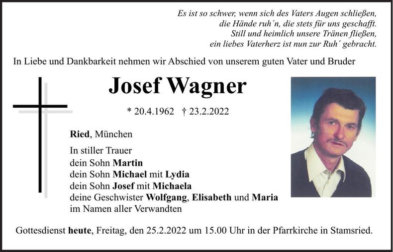 Traueranzeige Josef Wagner
