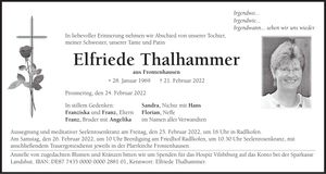 Traueranzeige Elfriede Thalhammer