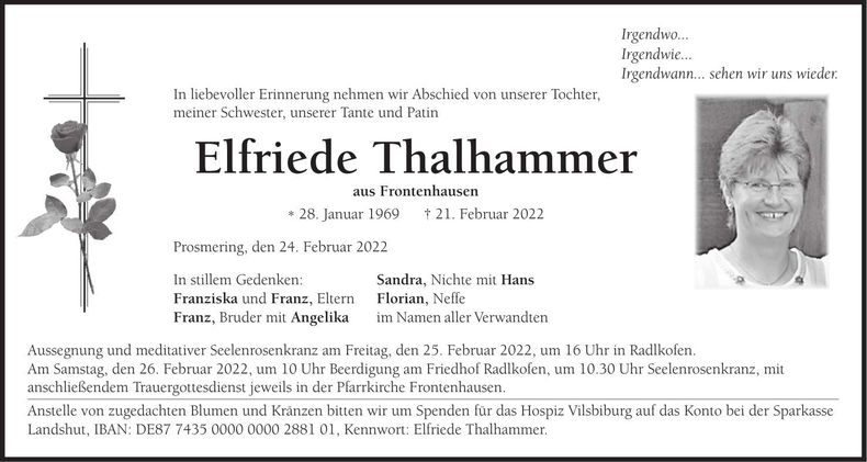 Traueranzeige Elfriede Thalhammer