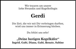 Traueranzeige Gerdi Kegelfreundin