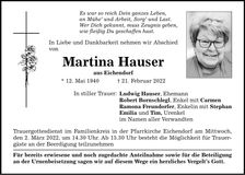 Traueranzeige Martina Hauser