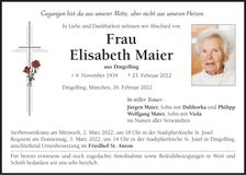 Traueranzeige Elisabeth Maier