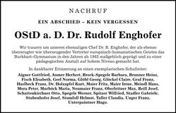 Traueranzeige Rudolf OStD a. D. Dr. Enghofer