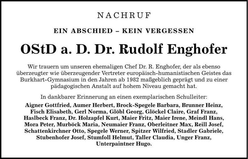 Traueranzeige Rudolf OStD a. D. Dr. Enghofer