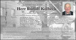 Traueranzeige Rudolf Kolbeck