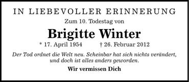 Traueranzeige Brigitte Winter