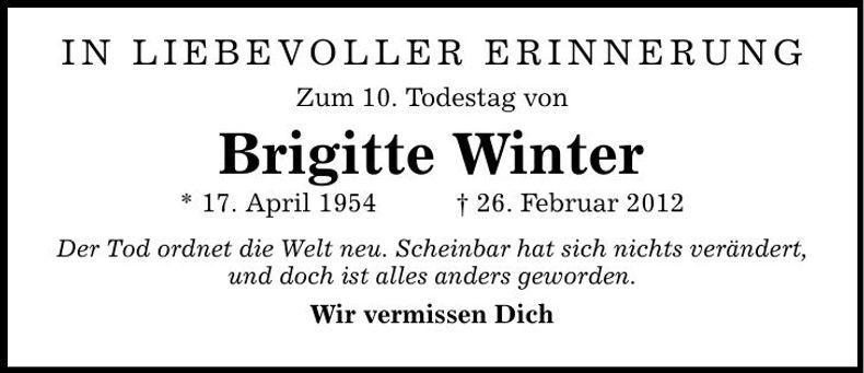 Traueranzeige Brigitte Winter
