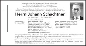 Traueranzeige Johann Schachtner