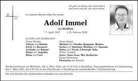 Traueranzeige Adolf Immel