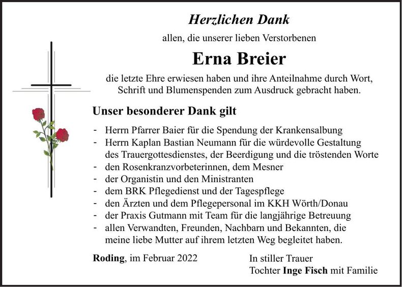 Traueranzeige Erna Breier