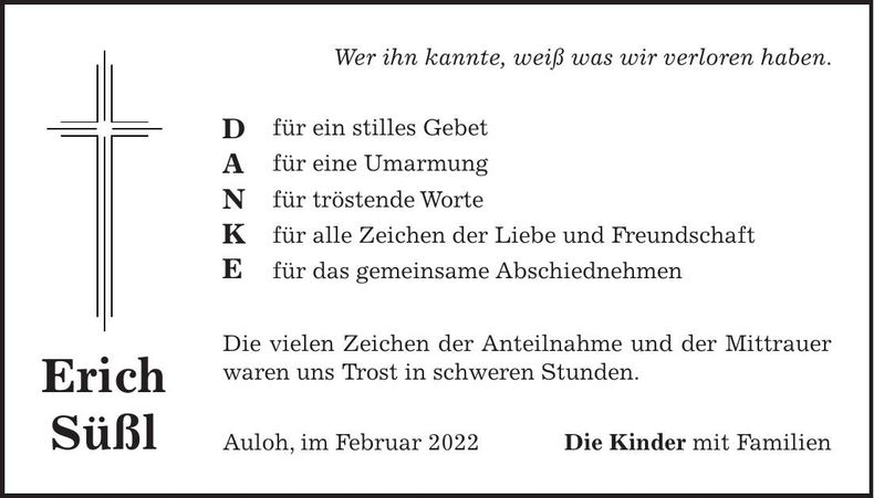 Traueranzeige Erich Süßl