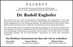 Traueranzeige Rudolf Enghofer