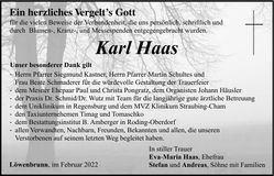Traueranzeige Karl Haas