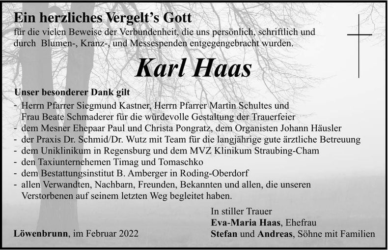 Traueranzeige Karl Haas