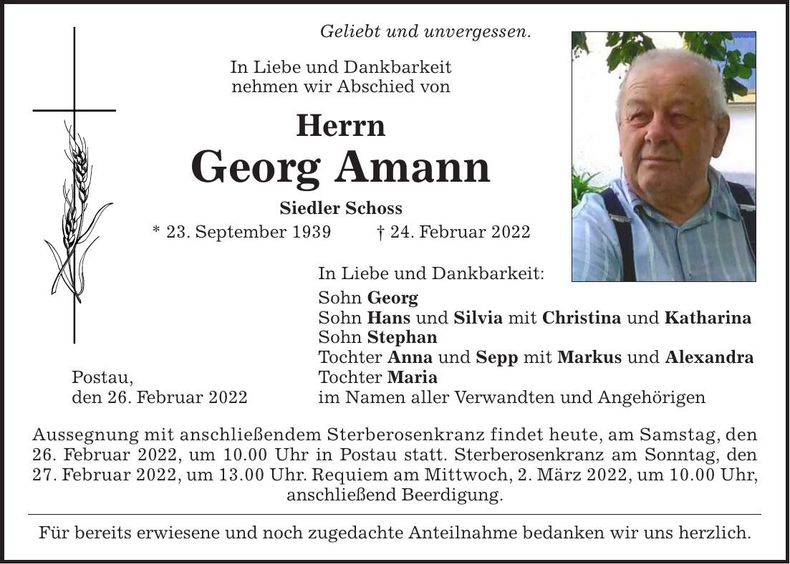 Traueranzeige Georg Amann