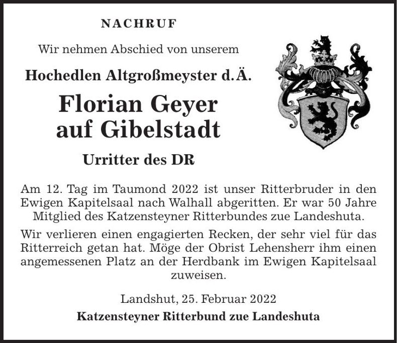 Traueranzeige Geyer Florian