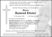 Traueranzeige Konrad Dreier