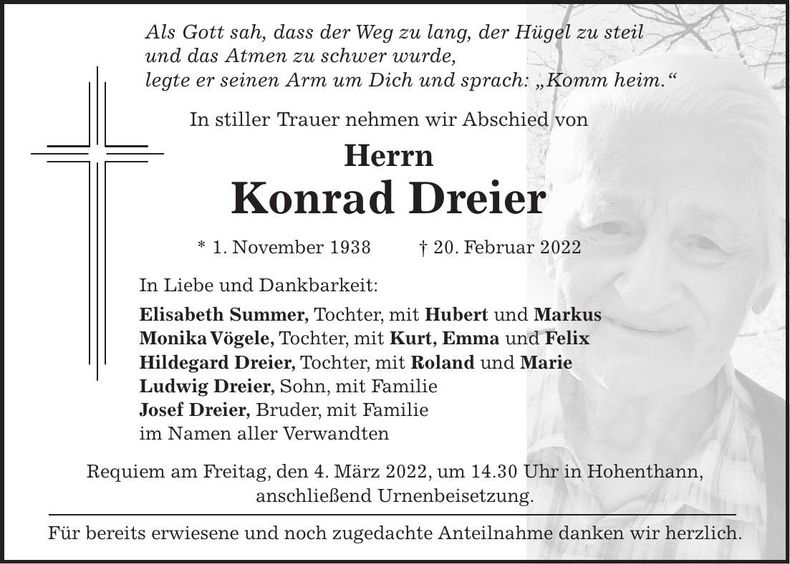 Traueranzeige Konrad Dreier