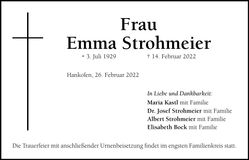 Traueranzeige Emma Strohmeier