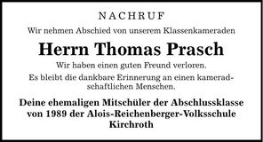 Traueranzeige Thomas Prasch