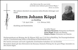 Traueranzeige Johann Köppl