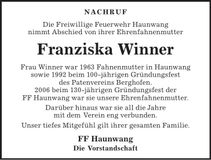 Traueranzeige Franziska Winner