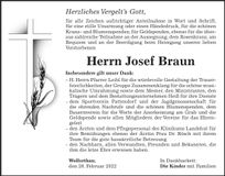 Traueranzeige Josef Braun