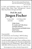 Traueranzeige Jürgen Prof. Dr. med. Fischer