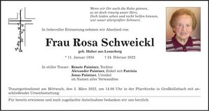 Traueranzeige Rosa Schweickl