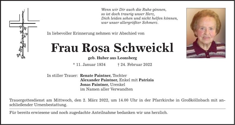Traueranzeige Rosa Schweickl