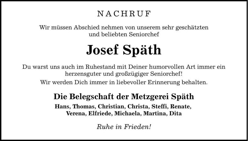 Traueranzeige Josef Späth