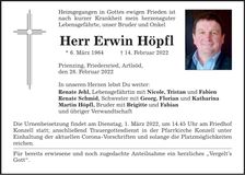 Traueranzeige Erwin Höpfl