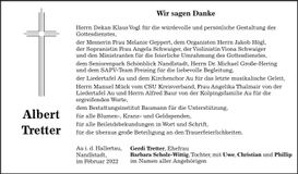 Traueranzeige Albert Tretter
