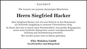 Traueranzeige Siegfried Hacker