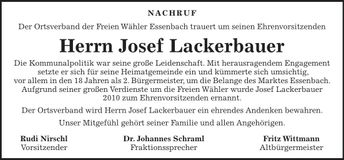 Traueranzeige Josef Lackerbauer