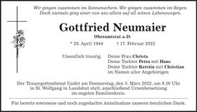 Traueranzeige Gottfried Neumaier