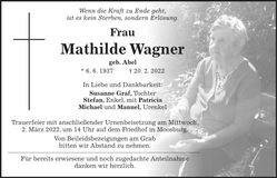 Traueranzeige Mathilde Wagner