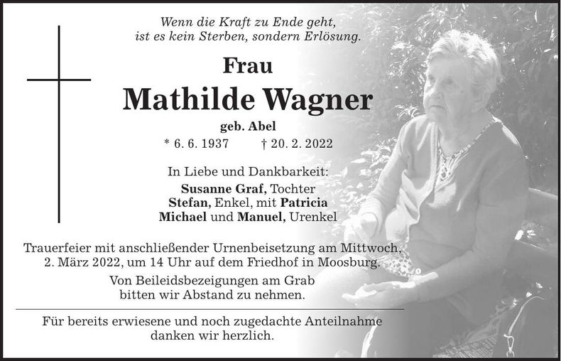 Traueranzeige Mathilde Wagner