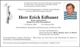 Traueranzeige Erich Edbauer