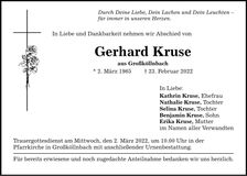 Traueranzeige Gerhard Kruse