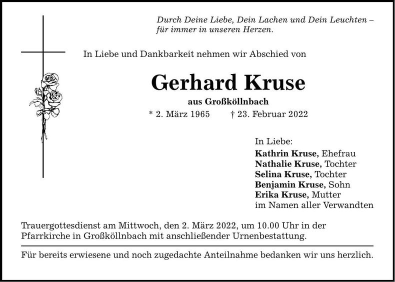 Traueranzeige Gerhard Kruse