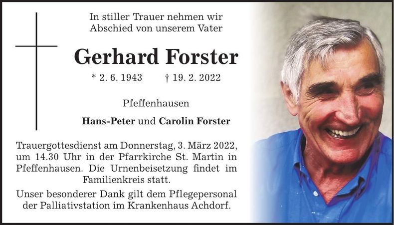 Traueranzeige Gerhard Forster