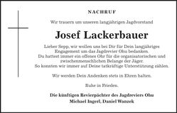 Traueranzeige Josef Lackerbauer