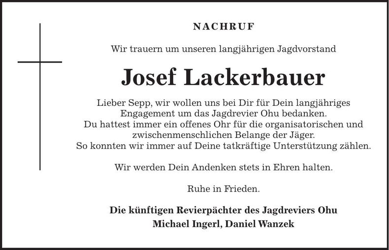 Traueranzeige Josef Lackerbauer